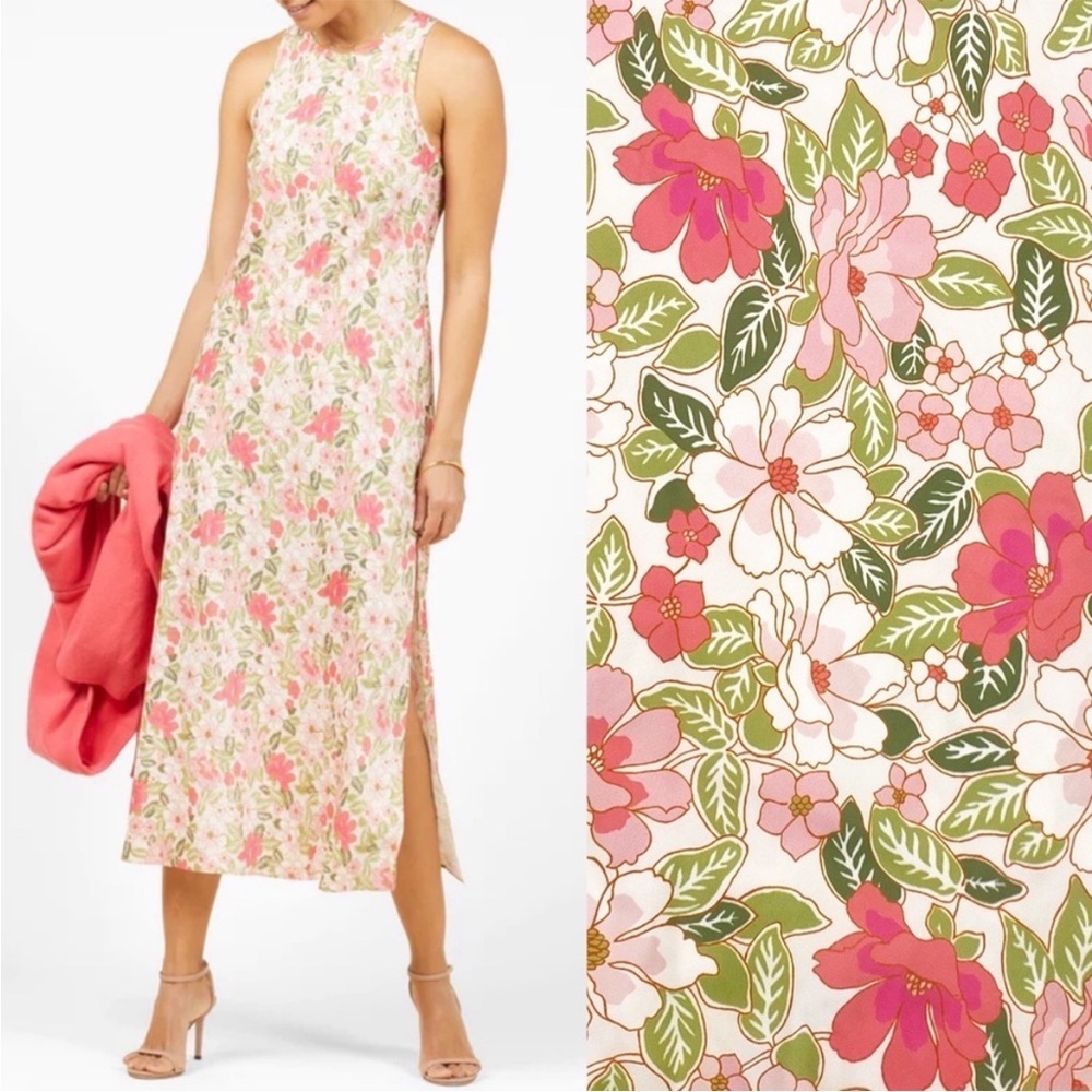 Outerknown Ellison floral slip dress sleeveless maxi pink white green